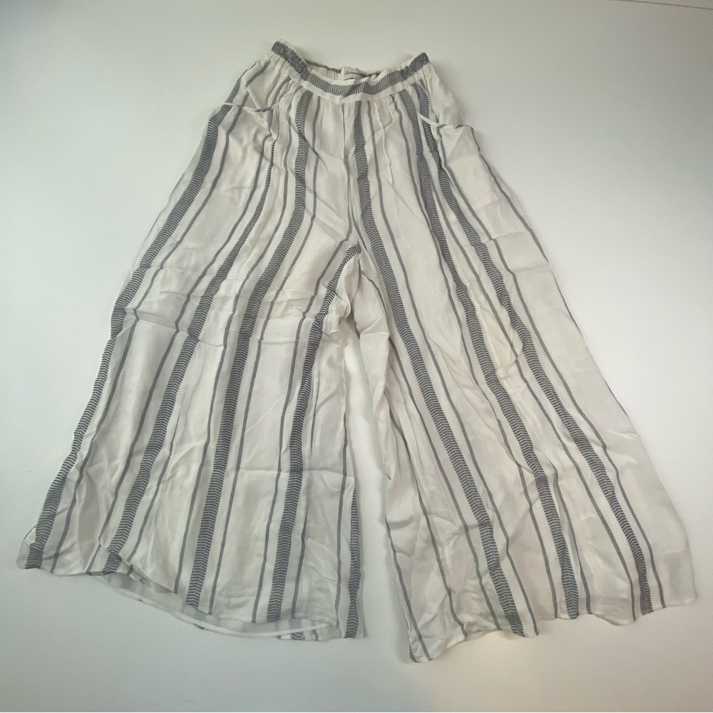 Anthropology Elevenses White Gray Striped Wide-Leg Pants Women’s M Boho Pockets